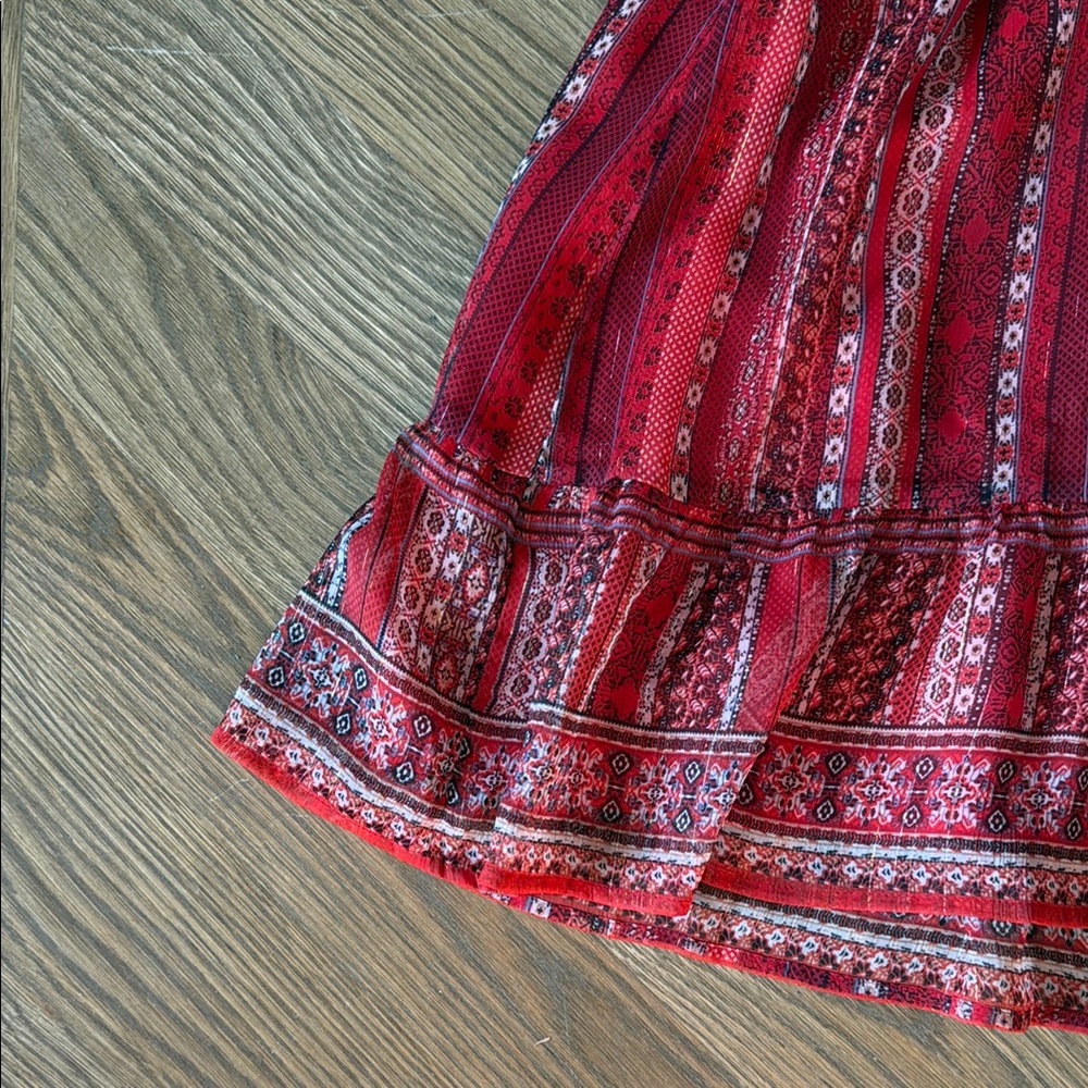 Chic Red Patterned Mini Skirt - image 3